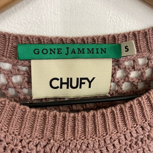 Chufy Gone Jammin Mauve Open Knit Puff Shoulder Sweater - Picture 3 of 5